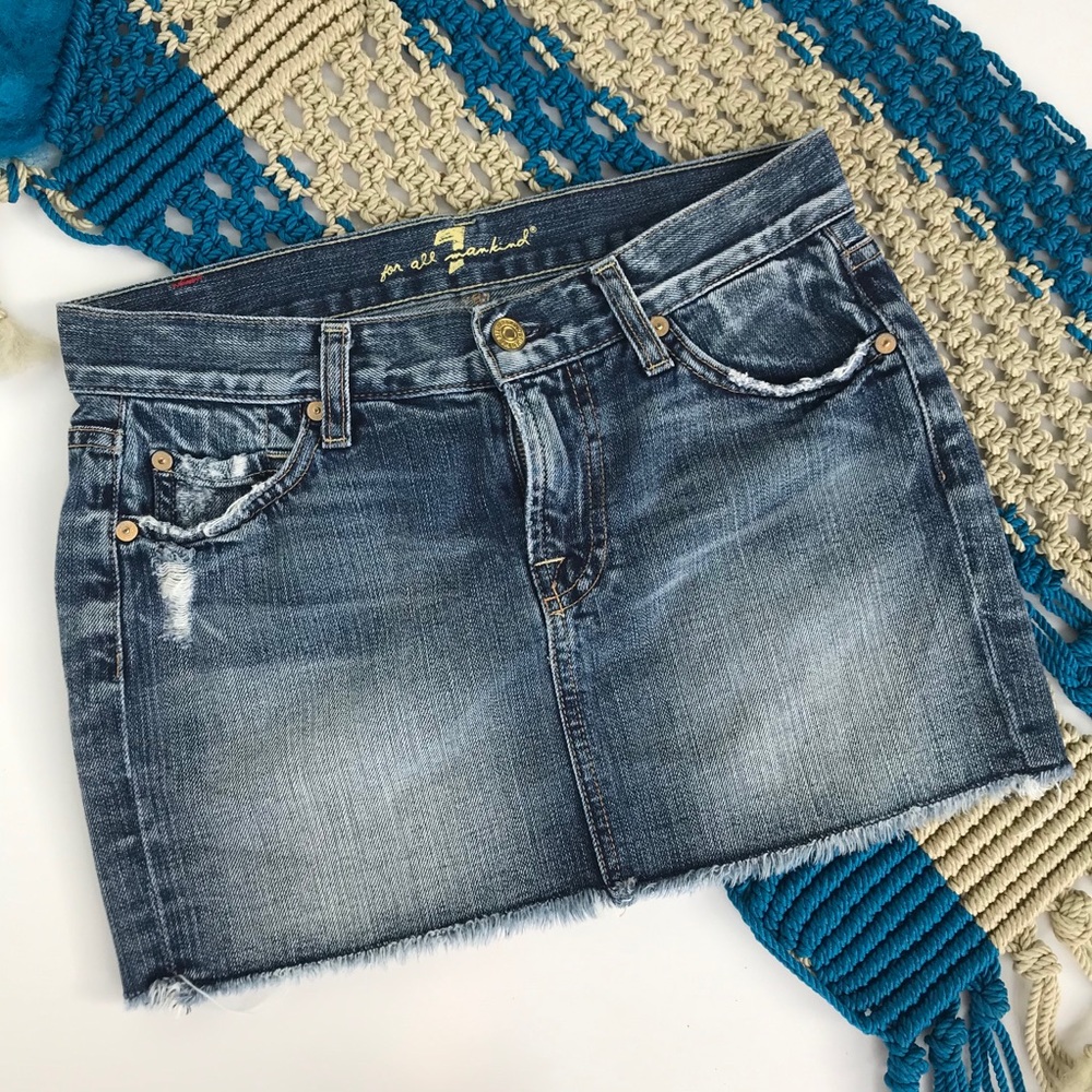 7FAMK Distressed Raw Hem Short Jean Skirt